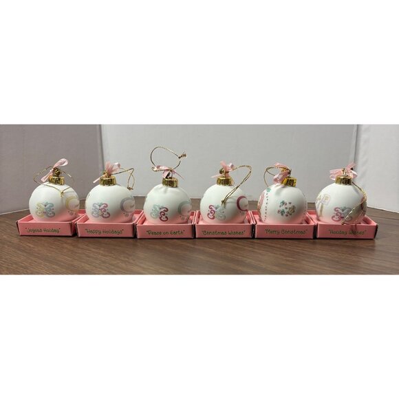 Precious Moments Tiny Trimmings Christmas Ornaments Set Of 6 VTG 1990s Porcelain - Picture 3 of 14